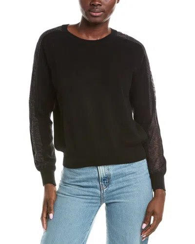 Brodie Cashmere Lace Sleeve Cashmere Sweater In Black