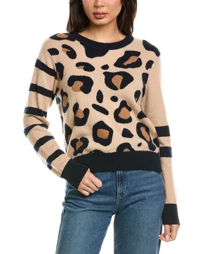 Brodie Cashmere Libby Leopard Stripe Mix Crewneck Cashmere Sweater In Animal Print