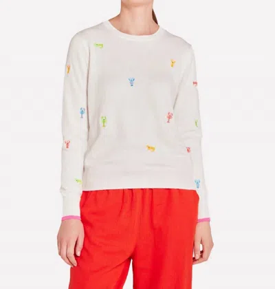 Brodie Cashmere Lobster Embroidered Crew Sweater In White