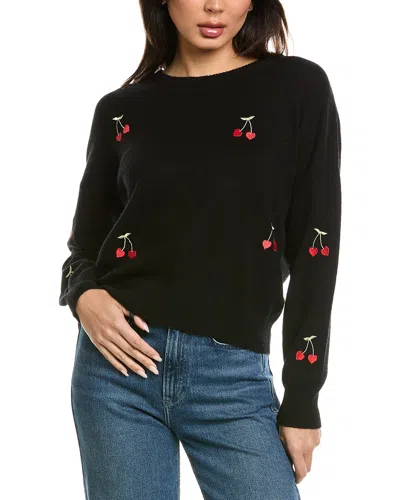 Brodie Cashmere Love Cherry Crewneck Wool & Cashmere-blend Sweater In Black