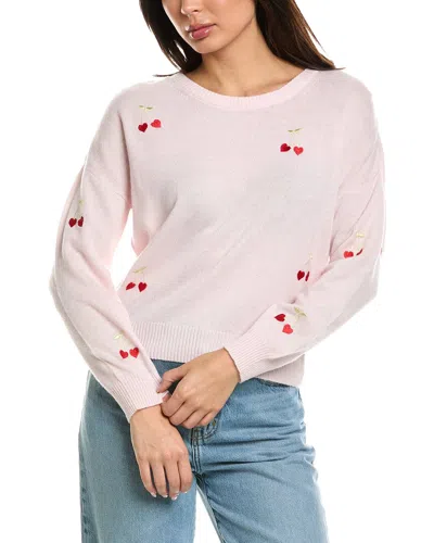 Brodie Cashmere Love Cherry Crewneck Wool & Cashmere-blend Sweater In Pink