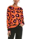 Brodie Cashmere Lucy Leopard Crew Sweater In Neon Orange/neon Pink In Orange