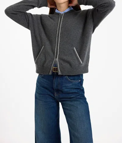 Brodie Cashmere Luxe Bomber Jacket In Derby Grey In Multi
