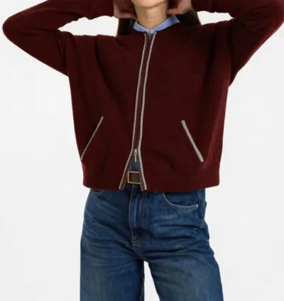 Brodie Cashmere Luxe Cashmere Bomber Jacket In Cherry Lacquer In Burgundy