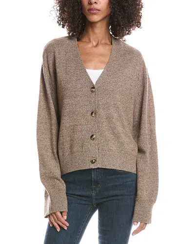 Brodie Cashmere Luxe High V-neck Cashmere Sweater Cashmere Cardigan In Brown