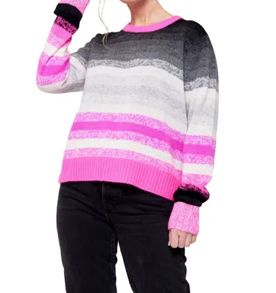 Brodie Cashmere Maisie Stripe Crew Sweater In White/diva Pink In Multi