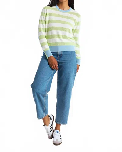 Brodie Cashmere Mesh Stripe Crew Sweater In Pastel Green & Sky In Multi