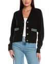 Brodie Cashmere Mila Geo Trim Cashmere Cardigan In Black