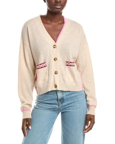Brodie Cashmere Mila Geo Trim Cashmere Cardigan In Neutral