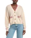 Brodie Cashmere Mila Geo Trim Cashmere Cardigan In Neutral