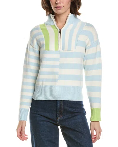 Brodie Cashmere Mix Stripe 1/2-zip Cashmere-blend Pullover In Blue