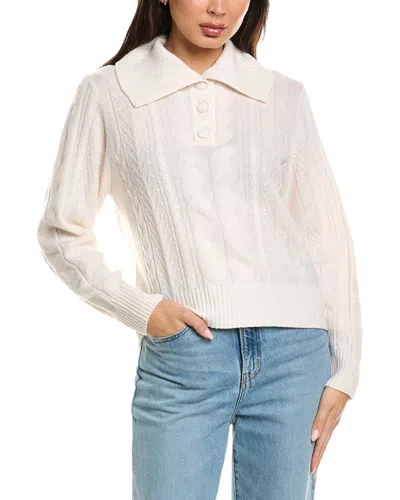 Brodie Cashmere Mixed Cable Collared Button Up Cashmere Polo Sweater In White