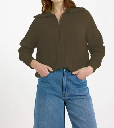 Brodie Cashmere Mixed Cable Half Zip Sweater In Olive In Green