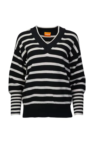 Brodie Cashmere Natalia Striped V-neck Jumper In Coal In Black