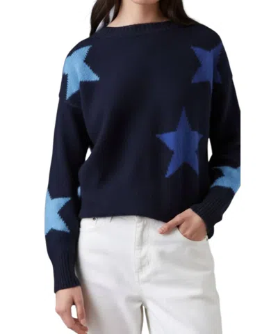 Brodie Cashmere Navajo Star Sweater In Navy/tranquil Blue, Electric Blue In Multi