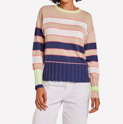Brodie Cashmere Ocean Stripe Crew Shirt In Crema In Brown