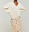 Brodie Cashmere Palm Embroidered Cashmere V-neck In Cygnet