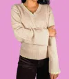 Brodie Cashmere Parker Stitched Sweater In Cream/lime
