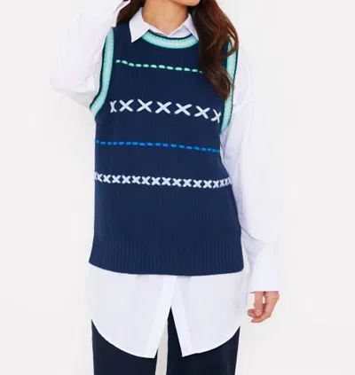 Brodie Cashmere Parker Stitched Vest In Hello Sailor In Blue