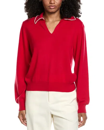 Brodie Cashmere Pearl Collar Wool & Cashmere-blend Sweater In Red