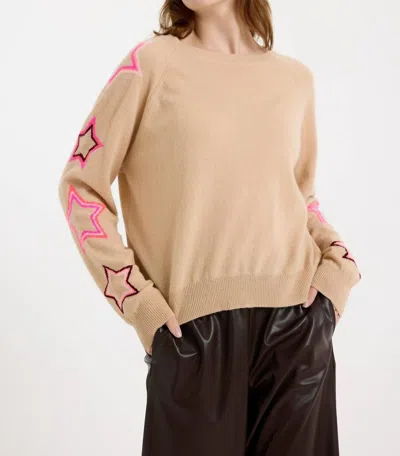 Brodie Cashmere Pop Star Sleeve Crew Sweater In Soft Camel In Brown