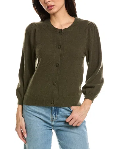 Brodie Cashmere Poppy Puff Sleeve Cashmere Cardigan In Green