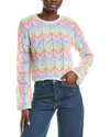 Brodie Cashmere Rainbow Chevron Slash Neck Sweater In Apple Mist Neon In Multi