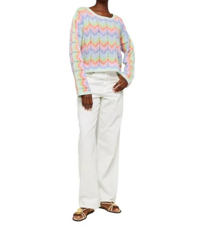 Brodie Cashmere Rainbow Chevron Slash Neck Sweater In Apple Mist Neon In Multi