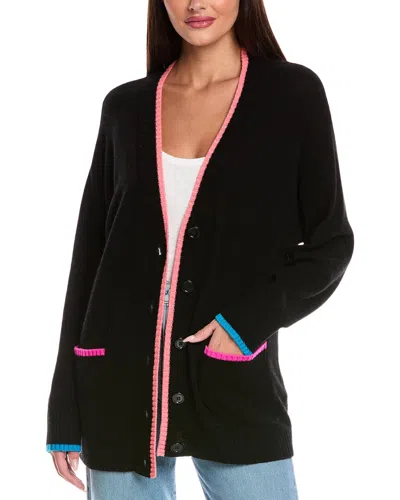 Brodie Cashmere Rainbow Smiley Cashmere Cardigan In Black