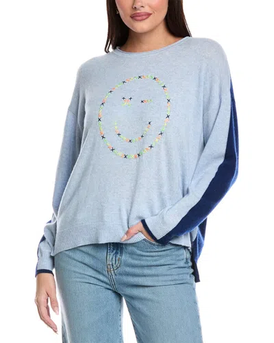 Brodie Cashmere Rainbow Stitch Smiley Cashmere Sweater In Blue