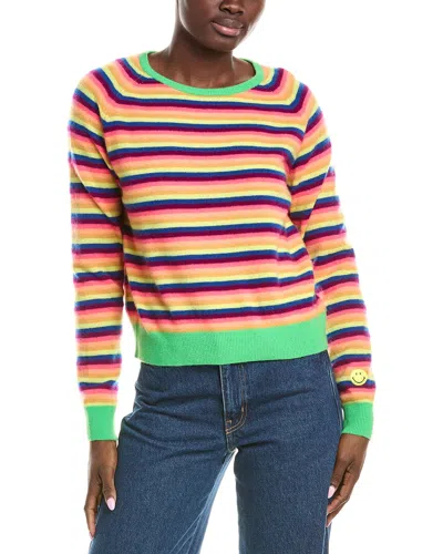 Brodie Cashmere Rainbow Stripe Smiley Cashmere Sweater In Multi