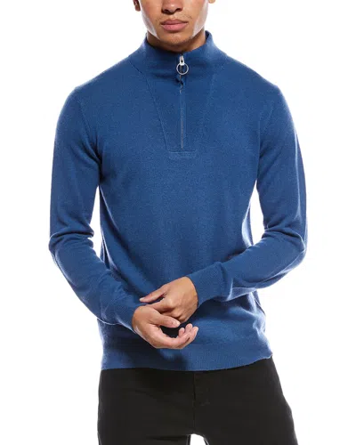 Brodie Cashmere Rib Detail Wool & Cashmere-blend 1/4-zip Mock Neck Sweater In Blue