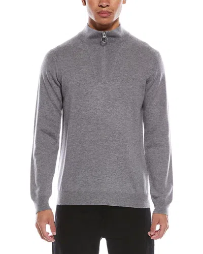 Brodie Cashmere Rib Detail Wool & Cashmere-blend 1/4-zip Mock Neck Sweater In Gray