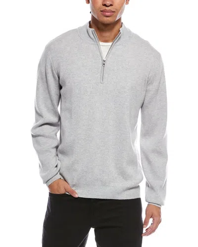 Brodie Cashmere Ribbed Wool & Cashmere-blend 1/4-zip Mock Neck Sweater In Gray