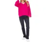 Brodie Cashmere Saddle Shoulder Rib Knit Sweater In Fuschia In Pink