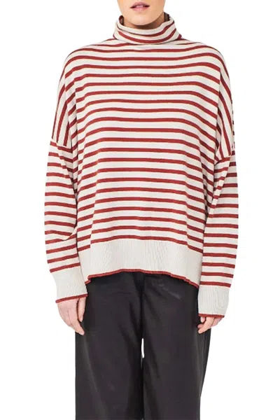 Brodie Cashmere Sage Funnel Neck Sweater In Canvas/chili Flake In Pink