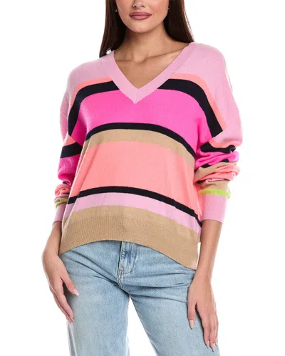 Brodie Cashmere Sarah Stripe V-neck Cashmere Sweater In Multi