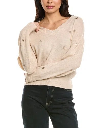 Brodie Cashmere Sea Embroidery V-neck Cashmere Sweater In Neutral