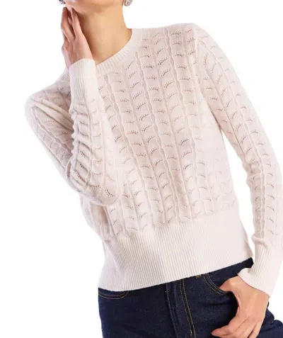 Brodie Cashmere Shell Pointelle Crew Sweater In Organic White