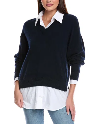 Brodie Cashmere Shirting V-neck Cashmere Sweater In Blue
