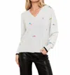 Brodie Cashmere Shooting Star V Neck Sweater Top In Pearl Blue In Multi