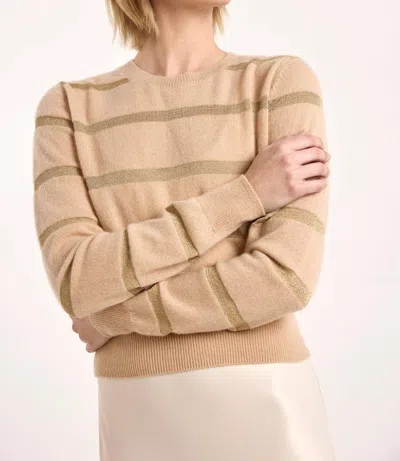 Brodie Cashmere Simone Lurex Stripe Crew Top In Camel/gold In Multi
