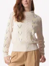 BRODIE CASHMERE SKYLAH CABLE SWEATER IN WHITE