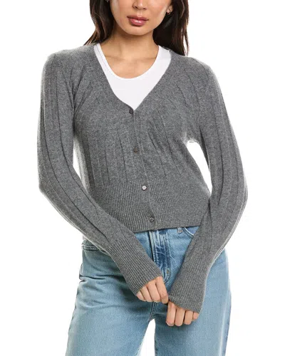 Brodie Cashmere Slim Fit Rib Cashmere Cardigan In Gray