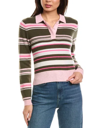 Brodie Cashmere Slim Fit Stripey Polo Cashmere Sweater In Purple
