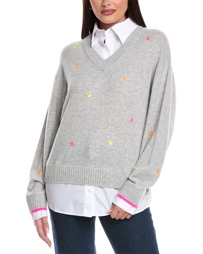 Brodie Cashmere Star Shirting V-neck Cashmere Sweater In Gray