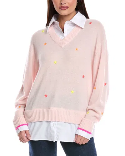 Brodie Cashmere Star Shirting V-neck Cashmere Sweater In Pink