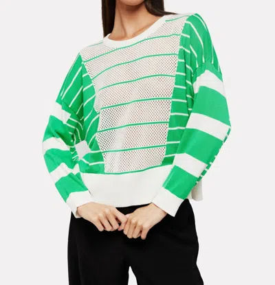 Brodie Cashmere Stripe Open Stitch Sweater In Green Flash In Multi