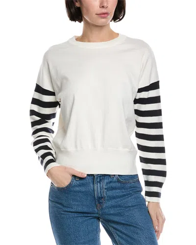Brodie Cashmere Stripe Sleeve Cashmere-blend Sweater In White