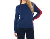 Brodie Cashmere Stripe Up Crewneck Sweater In Hello Sailor/ice Water Pomodori In Multi
